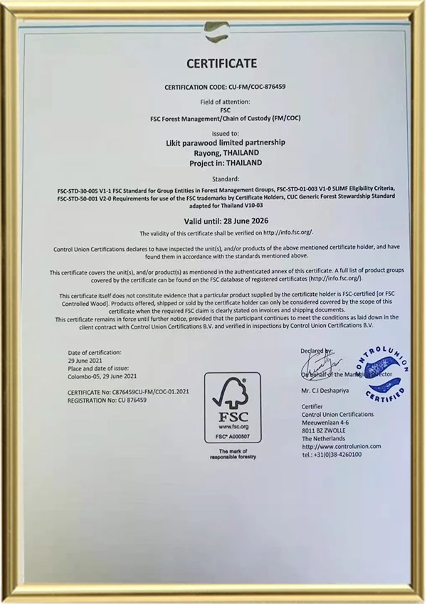 Certificat de fumigation des mati&egrave;res premi&egrave;res